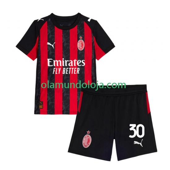 Camisola AC Milan Ardon Jashari 30 Criança Equipamento Primeiro 2025-2026 Manga Curta
